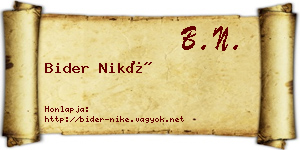 Bider Niké névjegykártya